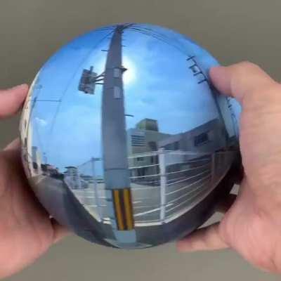 A 360° photo printed on a sphere.