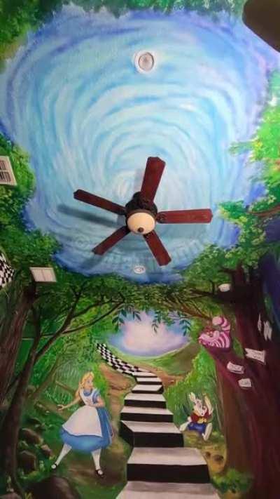 Painted this Alice in Wonderland Tribute Mural in 10 days! All 4 walls and the ceiling!!