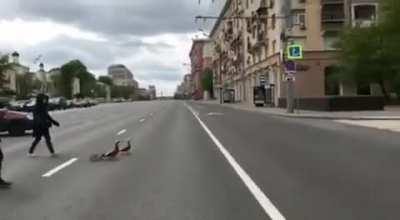 Russian police car frees up some space for a family of ducks to cross the road