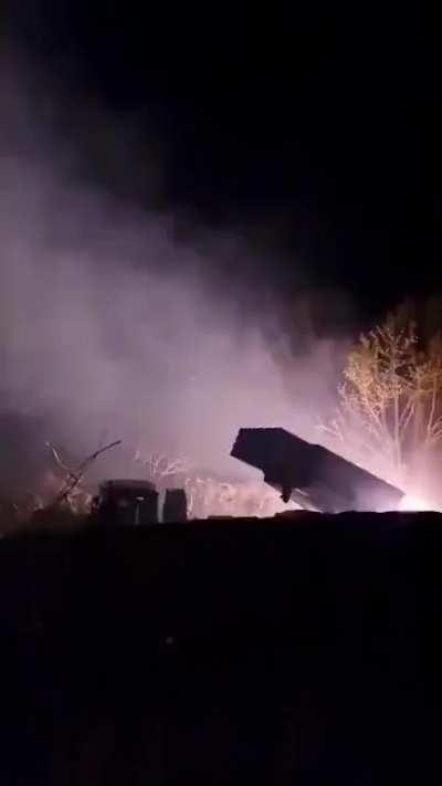 A Ukrainian BM-21 GRAD works over the Russians with a hail of 122mm. Spring 2023.