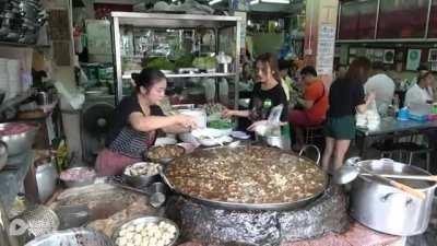 A family-run restaurant in Bangkok has had a the same giant pot of soup simmering for 45 years. When it runs low, they top it off. It’s a beef noodle soup called neua tuna. It simmers in a giant pot. Fresh meat like raw sliced beef, tripe and other organs