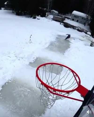 Man dunking on ice skates