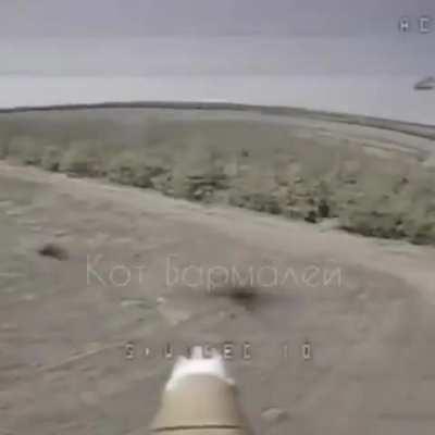 Russian FPV drone hitting multiple ukrainian vehicles in the zone of SMO