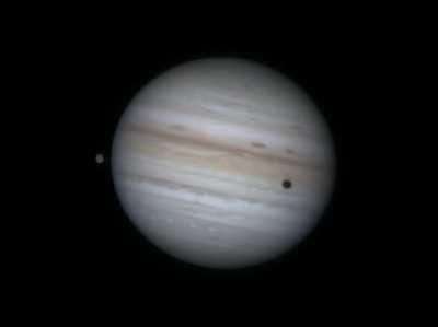 Ganymede transiting Jupiter this morning captured from my backyard