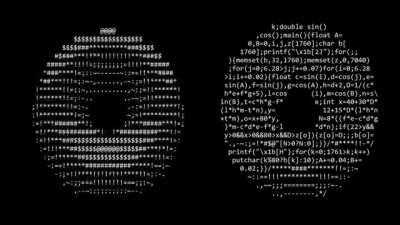 Donut-shaped C code that generates a 3D spinning donut.