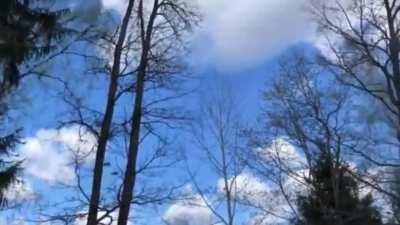 Four SU-57 aircrafts flying over a village in Russia