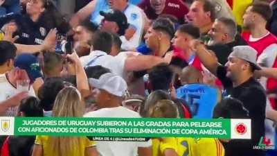 Clearer footage of Darwin Nuñez's fistfight with Colombian fans in the stands, who allegedly began harassing his family members in attendance