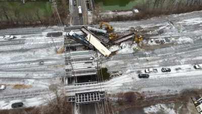 Train derailment from above