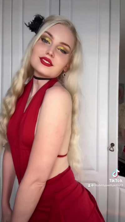 Blonde in a red dress 