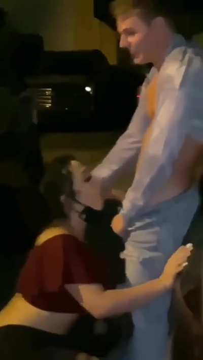 Hot dude got his dick sucked by a hot girl in the street, on their way home from the club