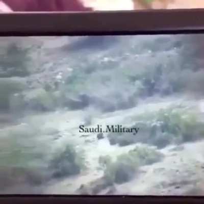 A Houthi transporting ammunition on the battlefield was killed with a 50caliber bullet by the Saudi army