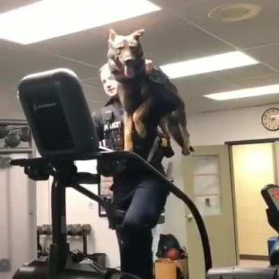 K9 handler practicing maneuvers with his pupper