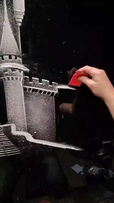 Disney castle made from snow spray