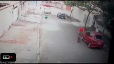 Man Saves a child from Angry Pitt Bull by climbing a car