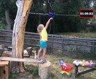 Dad builds a mini backyard Ninja Warrior for his daughter.