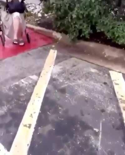 woman in wheelchair gets sprayed