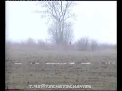 Russian soldier walking into the bushes gets killed by an IED set up by Chechens