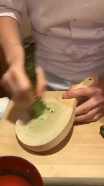 This is how fresh wasabi is made.