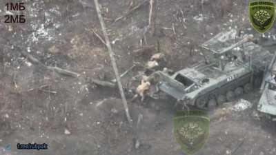 Ukrainian FPV drones hits a group of Russians next to their knocked out vehicles