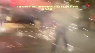 Interrupting the sleep of Turkish fascists at Turkish consulate in Lyon with fireworks, France