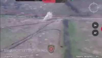 Russian tank with giant brazier storms Ukrainian positions