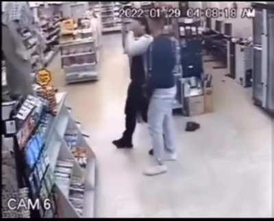 Man attacks shopkeeper for telling him to leave for not wearing a mask, and gets a Michael Jackson kick to the face for his troubles.