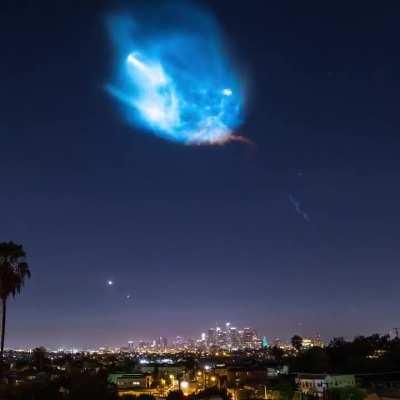 Timelapse of a Falcon 9 rocket taking off over LA in 2020