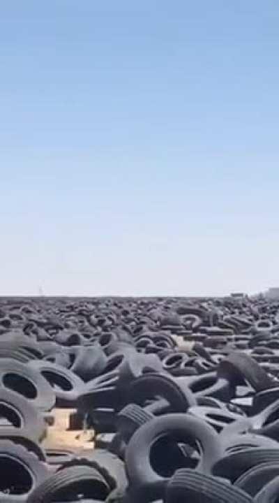 The world's largest tire graveyard is located in Kuwait, containing around 50 million tires. This video from April 2021 shows a massive fire that broke out there.