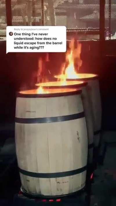 The making of a bourbon barrel.