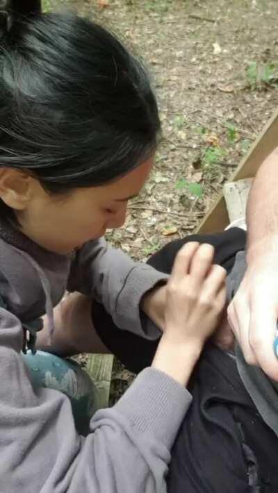 Using His GF's Mouth During Hike