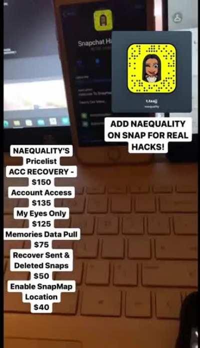Hit @naequality on Snapchat to order account access , account recovery, my eyes only , memories data pull, recover sent & deleted snaps & more! Telegram Group link in comments below 👇