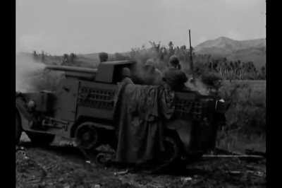 USMC M3 Gun Motor Carriage provides direct fire support with its 75mm gun during the Battle of Guam on July 23rd 1944