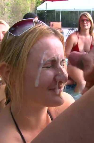 the only makeup she wears to a pool party