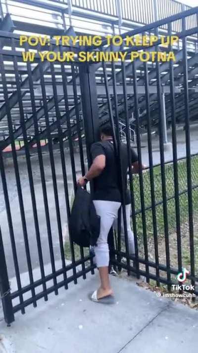 Bro got violated by the fence 😭