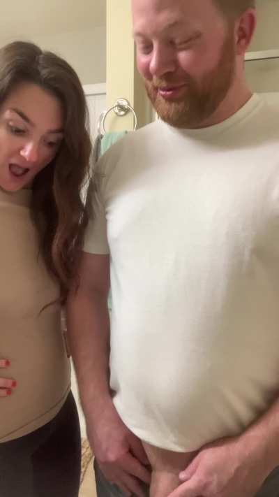 Filming a pee scene with the hubby, and we were both so surprised he had more to give! 