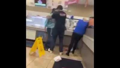 Lady fights kid at local Dunkin Donuts