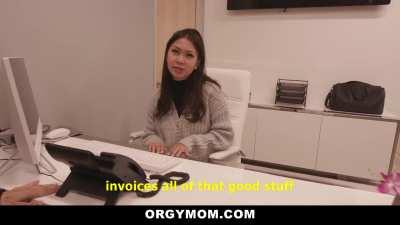 Step Mom Lets Her Step Son Fuck in Her Office