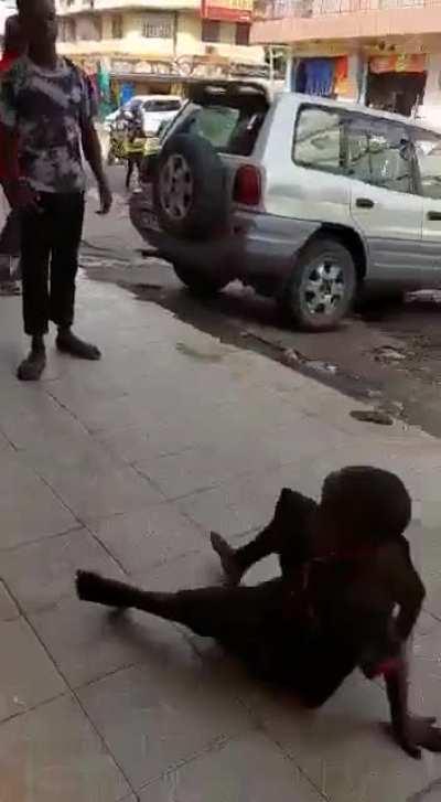 Gymnastics street performance by two young brothers