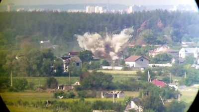 Footage of Ukrainian homes being blown up by Russian artillery