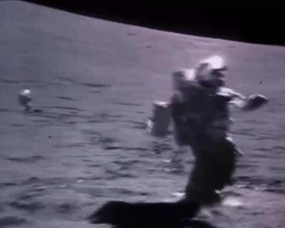 Apollo astronauts messing around on the Lunar surface