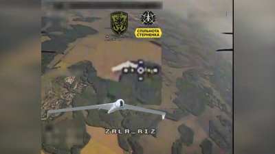 Russian observation drone Zala flying over Sumy Oblast was hit by remotely detonated kamikaze drone of the 501st Separate Marine Infantry Battalion 