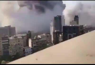 This angle of the explosion in Beirut shows the shockwave shattering all the glass from buildings