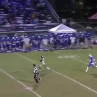 This man takes long strides to make an impressive tackle from behind