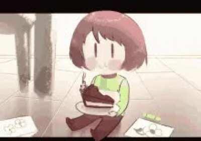 smol chara eating cake