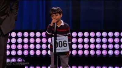 7 year old Akash Vukoti is asked to spell Pneumonoultramicroscopicsilicovolcanoconiosis