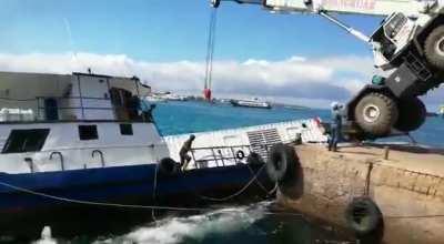 Vehicle Falls Onto Boat Due To Heavy Load