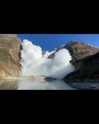 This avalanche from snow pack settled in a crest at the top of the mountains