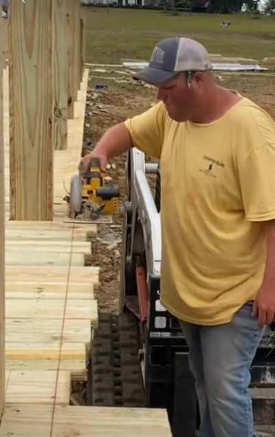 Cutting the porch boards straight