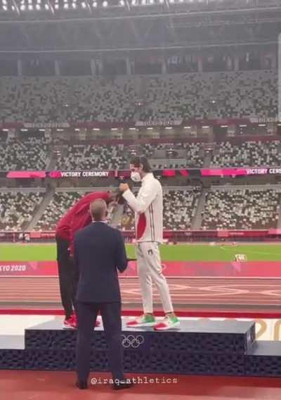 the moment when the Qatari and Italian best friends share Olympic gold medal for men's high jump.