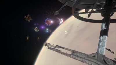 UEE Invictus fleet arrival with fireworks in 2K